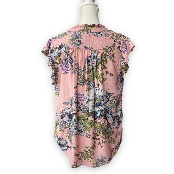 Lovestitch Pink Floral Print Ruffle Sleeve Button Down Top Size Small - Picture 6 of 11